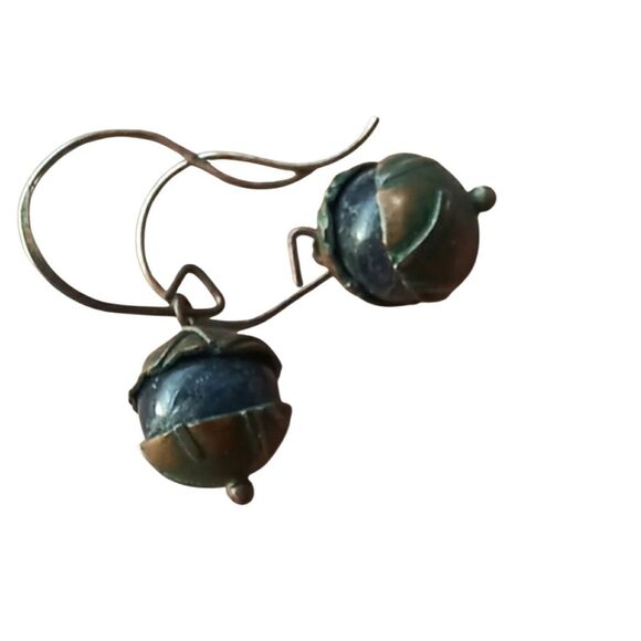 Hand Crafted Jewelry - HANDCRAFTED Hook Earrings Copper Oynx Dangle Vintage 90s